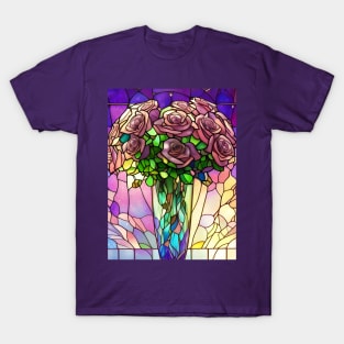 Stained Glass Roses In A Vase T-Shirt